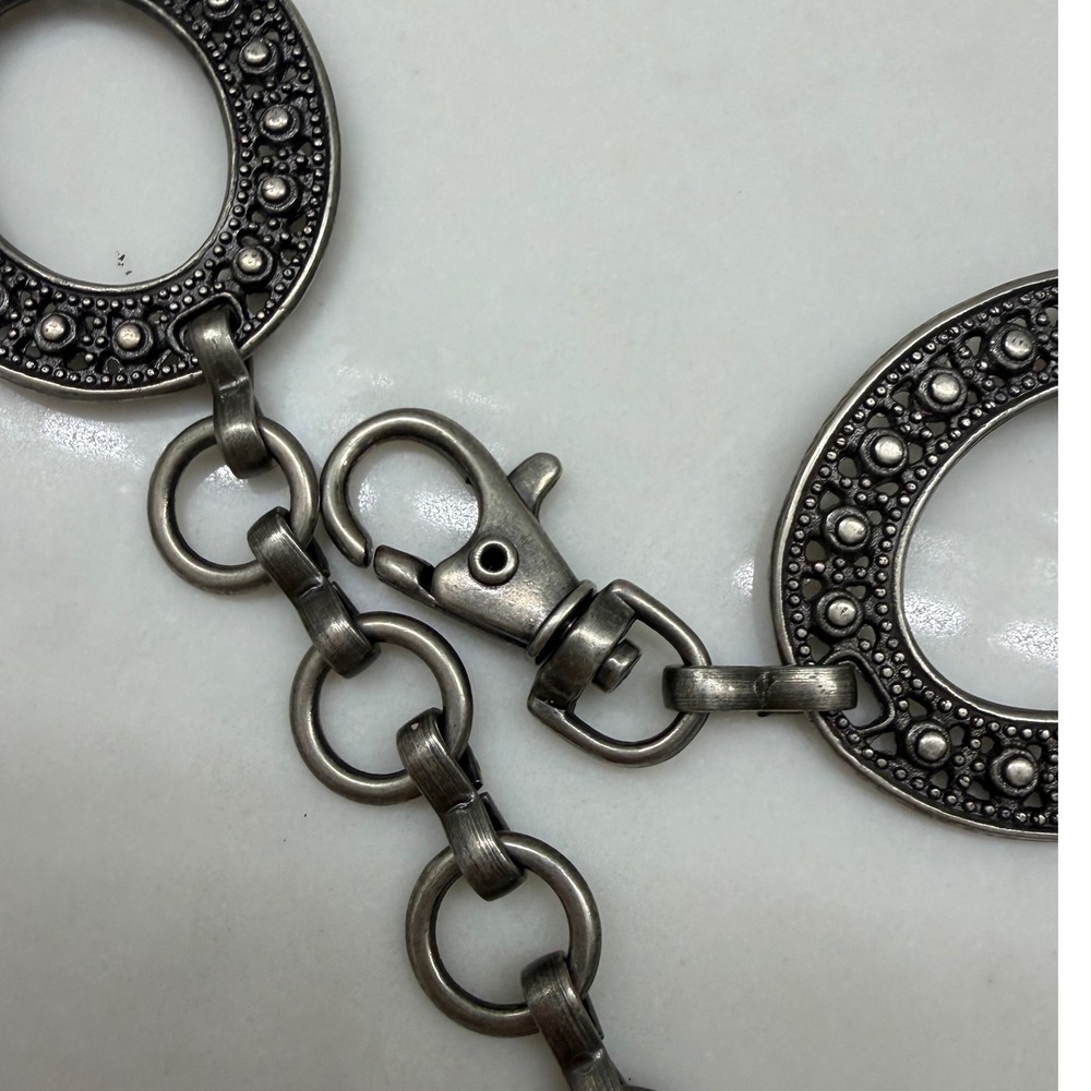 Boho Silver Oval Link Chain Belt Antique Filigree Style Metal Festival Statement - Picture 4 of 6